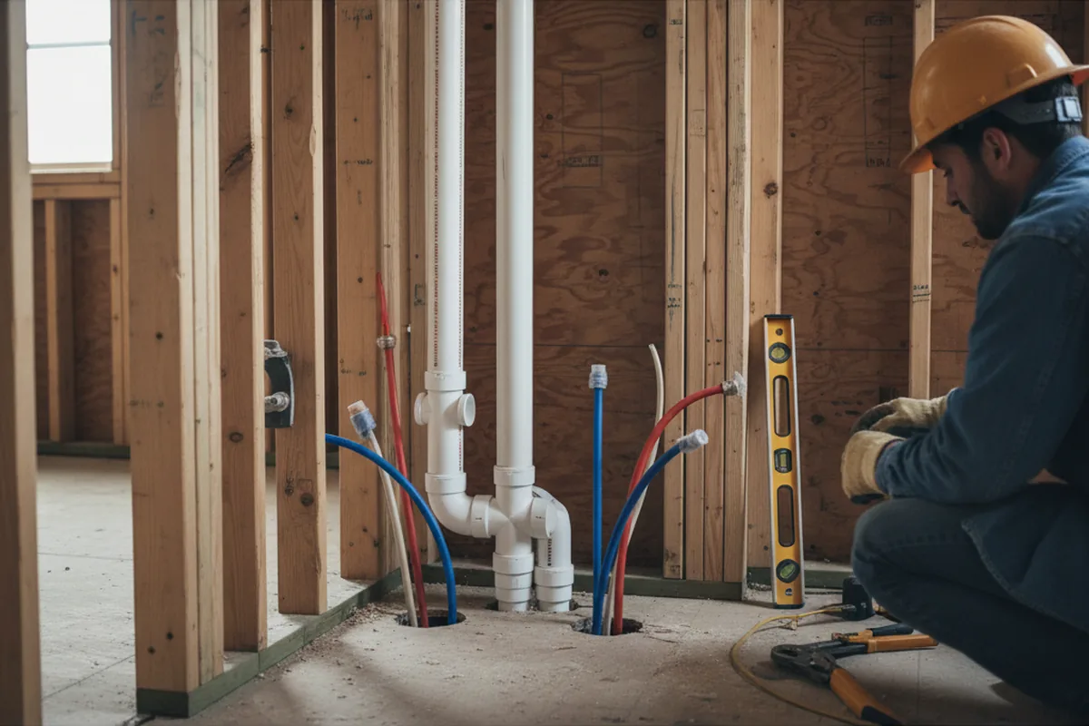 Drain and supply rough-in during Sump Pump Repair in Reeds